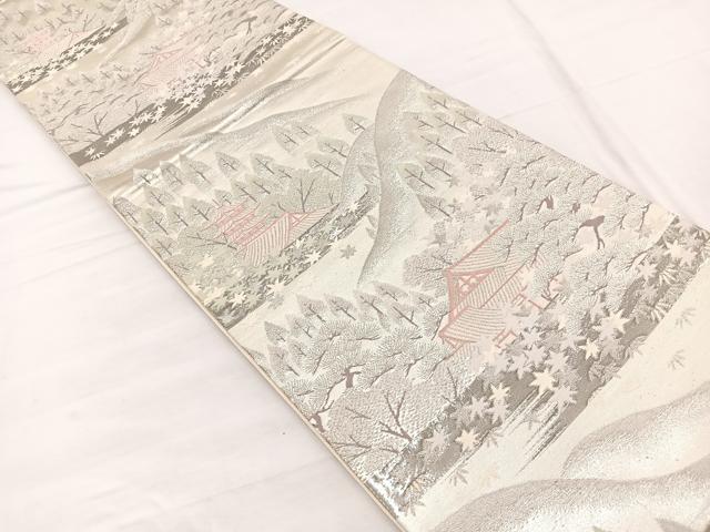 平和屋着物◎六通柄袋帯　唐織　風景文　プラチナ銀箔二重織　正絹　逸品　BAAX1838hv