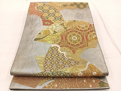 平和屋着物◎六通柄袋帯　唐織　地紙有職文　金糸　引箔　正絹　逸品　BAAX1842hv