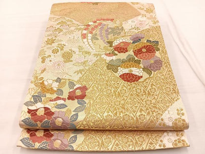 平和屋着物◎六通柄袋帯　唐織　花丸文　金糸　正絹　逸品　BAAX1849hv