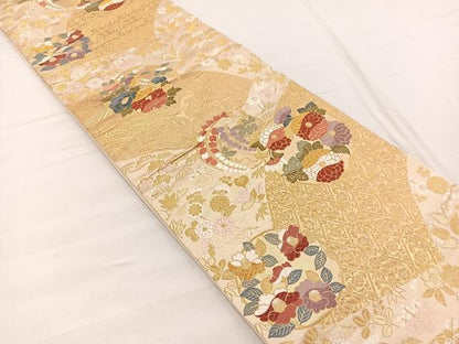 平和屋着物◎六通柄袋帯　唐織　花丸文　金糸　正絹　逸品　BAAX1849hv