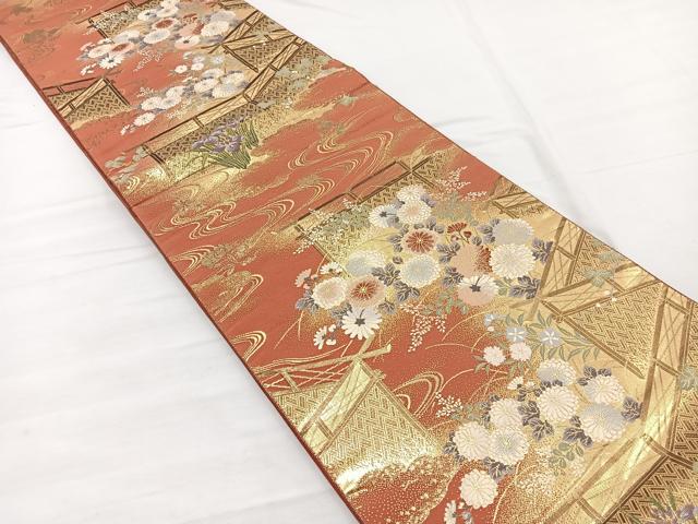 平和屋着物◎六通柄袋帯　織弓司　御所解四季花紋　金糸　正絹　逸品　BAAX1854hv