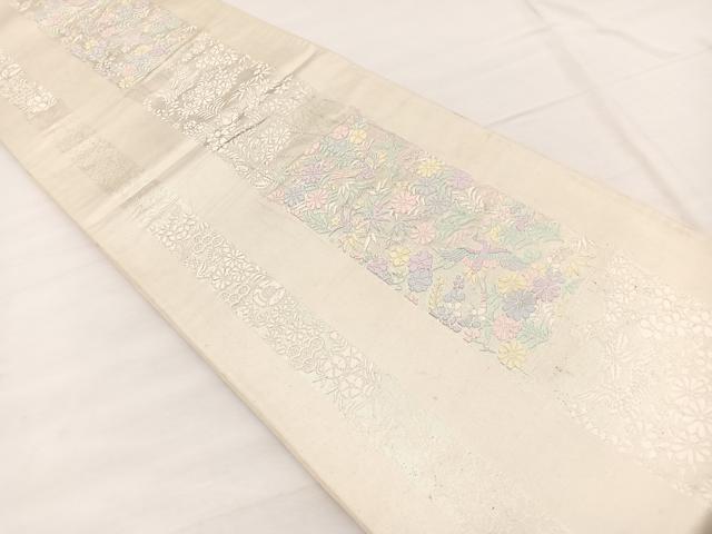 平和屋着物◎六通柄袋帯　唐織　飛鶴花文　銀糸　正絹　逸品　BAAX1863hv