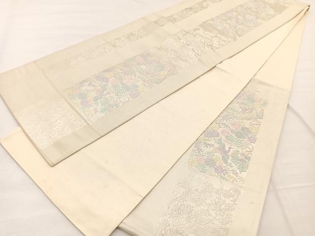 平和屋着物◎六通柄袋帯　唐織　飛鶴花文　銀糸　正絹　逸品　BAAX1863hv