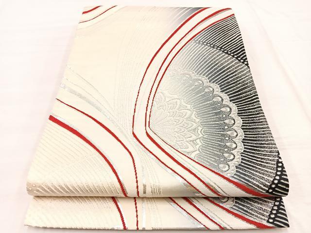 平和屋着物◎桃山両面　全通柄袋帯　唐織　飾花文　銀糸　正絹　逸品　BAAX1865hv