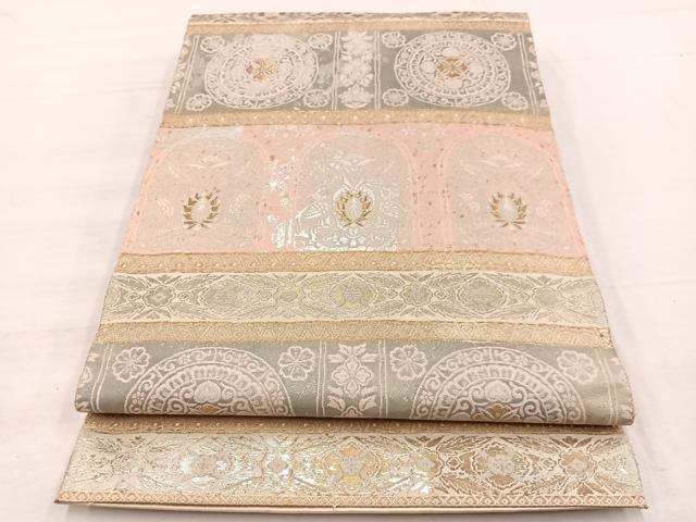 平和屋着物◎西陣 服部織物謹製 六通柄袋帯 こはく錦 飾花文 金銀糸 正絹 逸品 BAAX1880hv
