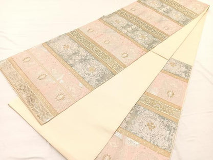 平和屋着物◎西陣 服部織物謹製 六通柄袋帯 こはく錦 飾花文 金銀糸 正絹 逸品 BAAX1880hv