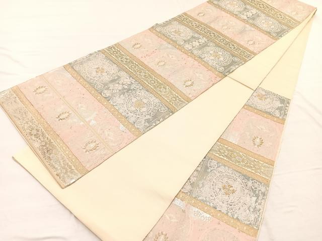 平和屋着物◎西陣 服部織物謹製 六通柄袋帯 こはく錦 飾花文 金銀糸 正絹 逸品 BAAX1880hv