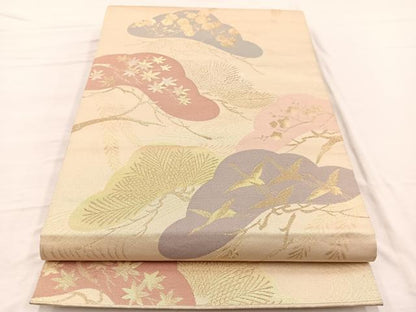 平和屋着物◎六通柄袋帯　飛鶴松花文　金銀糸　正絹　逸品　BAAX1883hv