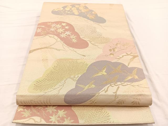 平和屋着物◎六通柄袋帯　飛鶴松花文　金銀糸　正絹　逸品　BAAX1883hv