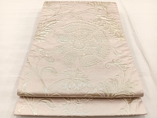 平和屋着物◎六通柄袋帯　ふくれ織　更紗花文　銀糸　正絹　逸品　BAAX1896hv