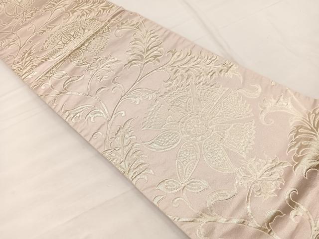 平和屋着物◎六通柄袋帯　ふくれ織　更紗花文　銀糸　正絹　逸品　BAAX1896hv