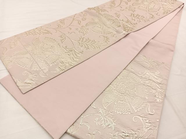 平和屋着物◎六通柄袋帯　ふくれ織　更紗花文　銀糸　正絹　逸品　BAAX1896hv