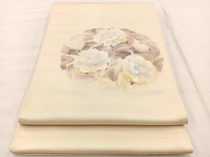 平和屋着物◎太鼓柄袋帯　手描き　牡丹　金彩　正絹　逸品　BAAX1906hv