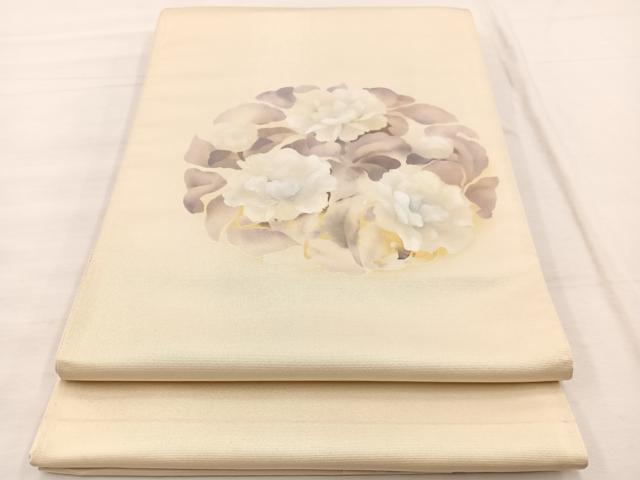 平和屋着物◎太鼓柄袋帯　手描き　牡丹　金彩　正絹　逸品　BAAX1906hv