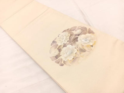 平和屋着物◎太鼓柄袋帯　手描き　牡丹　金彩　正絹　逸品　BAAX1906hv
