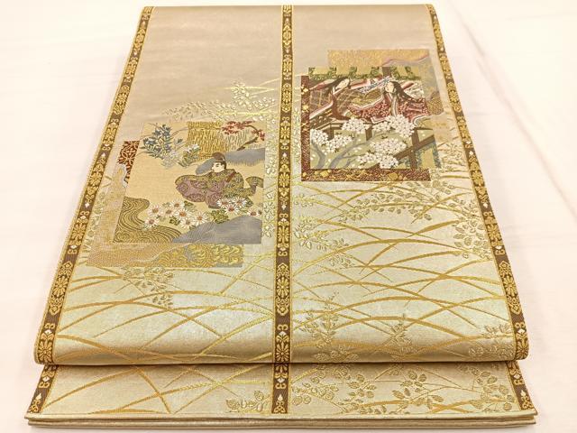平和屋着物◎六通柄袋帯　源氏色紙文　プラチナ箔　正絹　逸品　BAAX1907hv