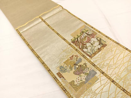 平和屋着物◎六通柄袋帯　源氏色紙文　プラチナ箔　正絹　逸品　BAAX1907hv