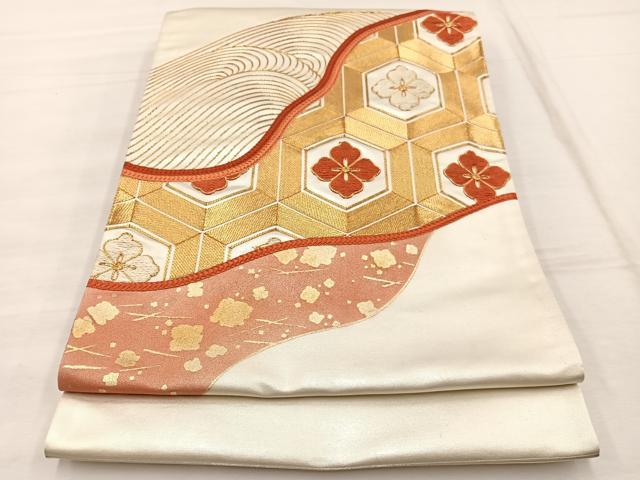 平和屋着物◎西陣　太鼓柄袋帯　駒刺繍　立波亀甲花文　金彩　証紙付き　正絹　逸品　BAAX1908hv