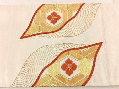 平和屋着物◎西陣　太鼓柄袋帯　駒刺繍　立波亀甲花文　金彩　証紙付き　正絹　逸品　BAAX1908hv