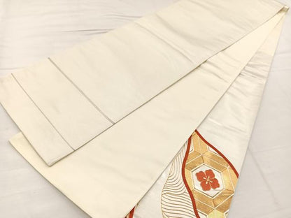平和屋着物◎西陣　太鼓柄袋帯　駒刺繍　立波亀甲花文　金彩　証紙付き　正絹　逸品　BAAX1908hv