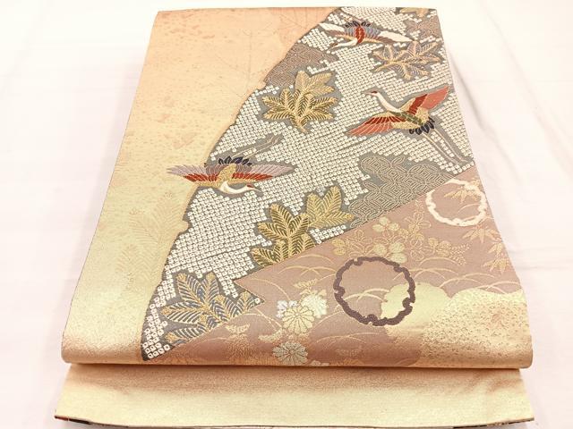 平和屋着物◎六通柄袋帯　唐織　七宝飛鶴松葉文　金糸　正絹　逸品　BAAX1912hv