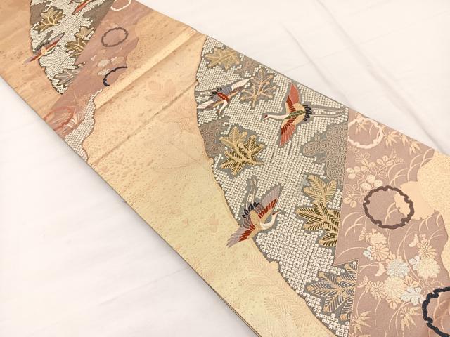 平和屋着物◎六通柄袋帯　唐織　七宝飛鶴松葉文　金糸　正絹　逸品　BAAX1912hv