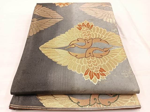 平和屋着物◎六通柄袋帯　双鶴文　釉彩箔　正絹　逸品　BAAX1913hv