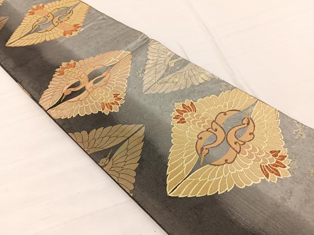 平和屋着物◎六通柄袋帯　双鶴文　釉彩箔　正絹　逸品　BAAX1913hv