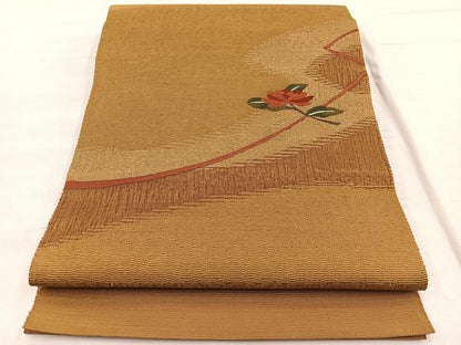 平和屋着物◎八寸名古屋帯　すくい織　枝花文　正絹　逸品　BAAX1920hv