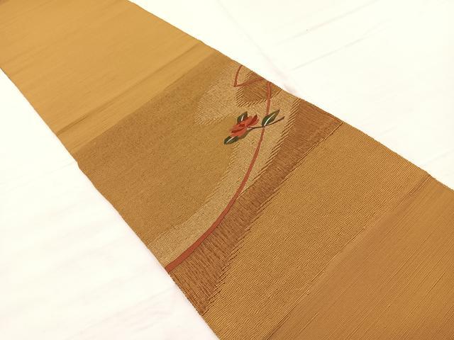 平和屋着物◎八寸名古屋帯　すくい織　枝花文　正絹　逸品　BAAX1920hv