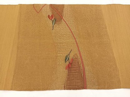 平和屋着物◎八寸名古屋帯　すくい織　枝花文　正絹　逸品　BAAX1920hv
