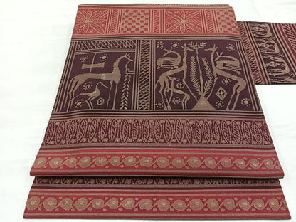 平和屋着物◎九寸名古屋帯　動物文様　金糸　正絹　逸品　BAAX1929hv