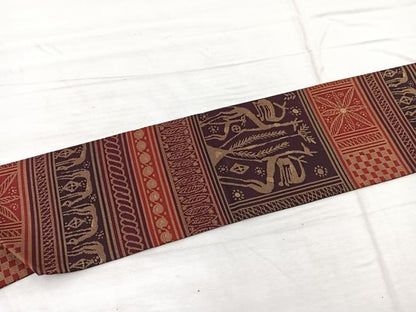 平和屋着物◎九寸名古屋帯　動物文様　金糸　正絹　逸品　BAAX1929hv