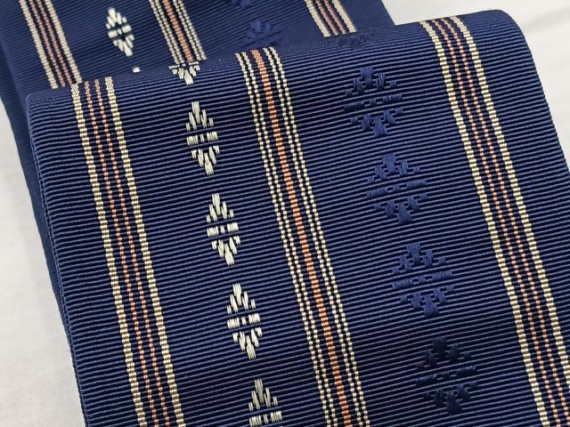 平和屋着物◎男性 本場筑前博多織 角帯 花菱間道 証紙付き 正絹 逸品 BAAX1931hv