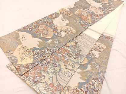 平和屋着物◎両面 六通柄袋帯 万葉加賀 金銀糸 正絹 逸品 BAAX1933hv