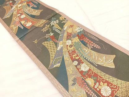 平和屋着物◎六通柄袋帯　唐織　夢小袖　金糸　正絹　逸品　BAAX1936hv