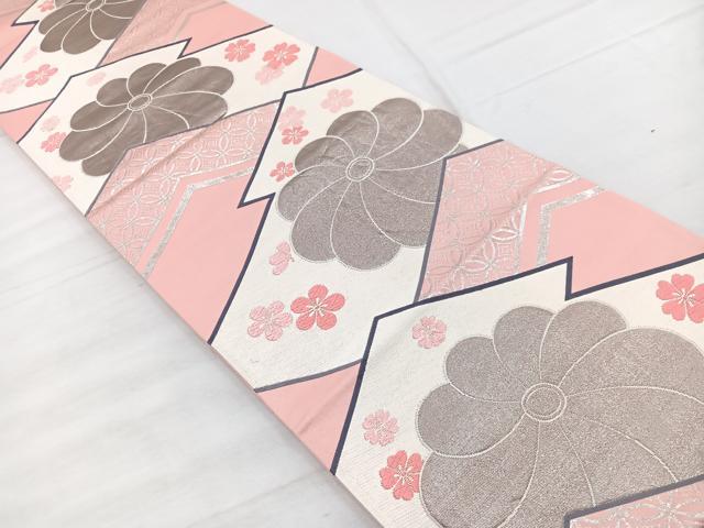 平和屋着物◎六通柄袋帯 唐織 松皮菱七宝花文 彩錦プラチナ箔 正絹 逸品 BAAX1940hv