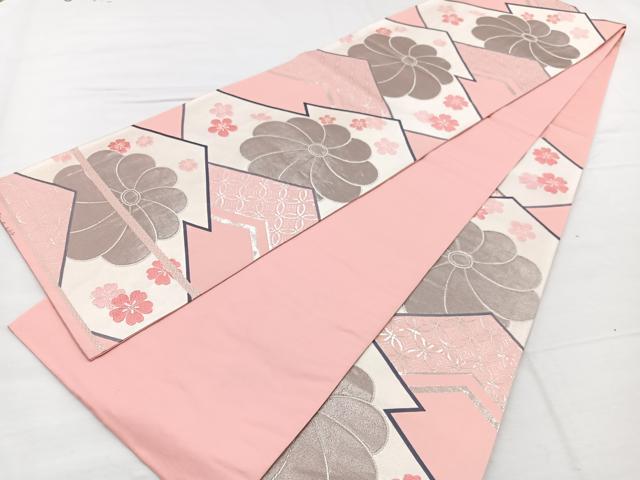 平和屋着物◎六通柄袋帯 唐織 松皮菱七宝花文 彩錦プラチナ箔 正絹 逸品 BAAX1940hv