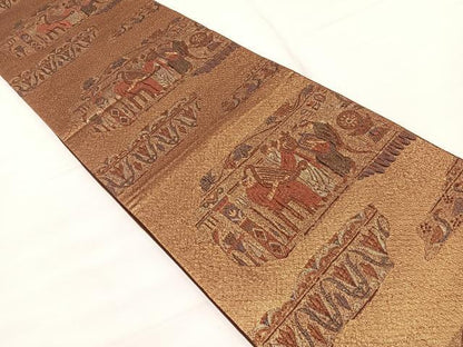 平和屋着物◎六通柄袋帯　ふくれ織　楽器人物文　金糸　正絹　逸品　BAAX1942hv