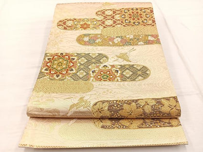 平和屋着物◎六通柄袋帯　唐織　宝相華飛鶴花文　金糸　正絹　逸品　BAAX1943hv