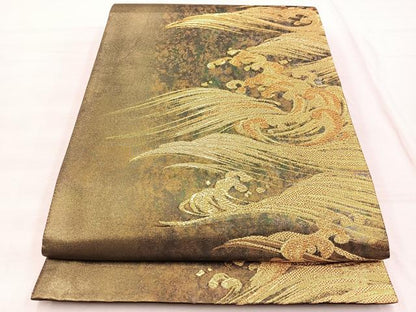 平和屋着物◎六通柄袋帯 立波文 金糸 引箔 正絹 逸品 BAAX1945hv