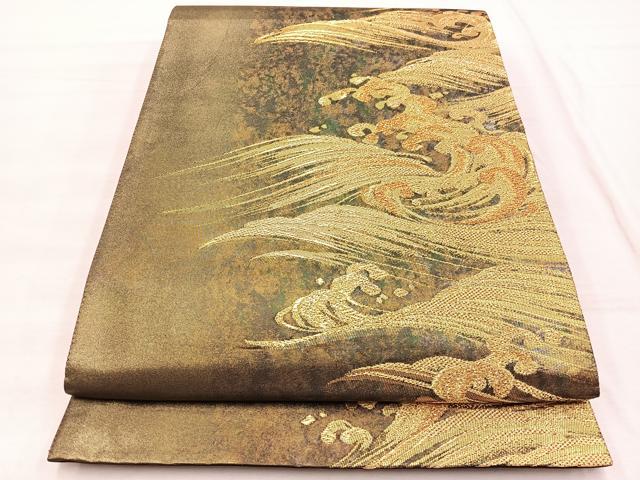 平和屋着物◎六通柄袋帯 立波文 金糸 引箔 正絹 逸品 BAAX1945hv