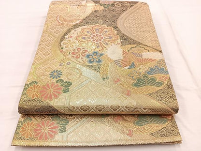平和屋着物◎六通柄袋帯　鳳凰花蝶文　金糸　正絹　逸品　BAAX1947hv
