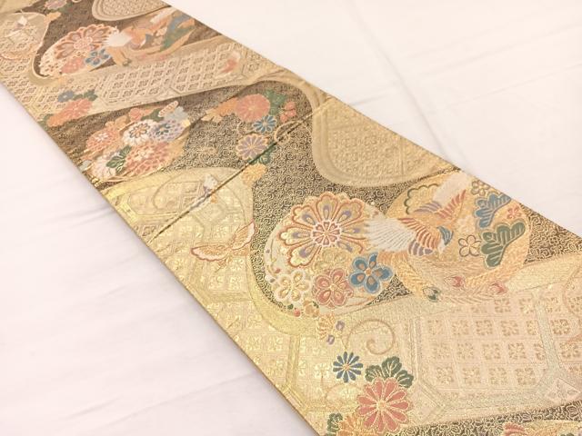 平和屋着物◎六通柄袋帯　鳳凰花蝶文　金糸　正絹　逸品　BAAX1947hv