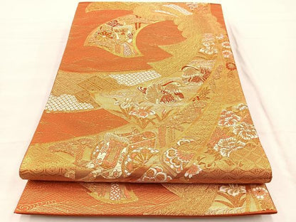 平和屋着物◎六通柄袋帯　唐織　束ね熨斗花鳥文　金糸　正絹　逸品　BAAX1953hv