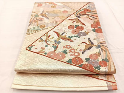 平和屋着物◎太鼓柄袋帯 唐織 鳳凰花文 金糸 正絹 逸品 BAAX1959hv