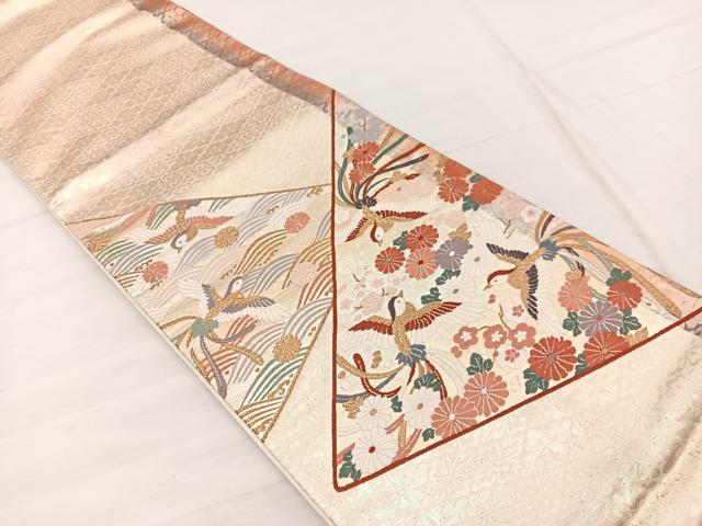 平和屋着物◎太鼓柄袋帯 唐織 鳳凰花文 金糸 正絹 逸品 BAAX1959hv