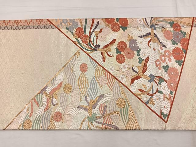 平和屋着物◎太鼓柄袋帯 唐織 鳳凰花文 金糸 正絹 逸品 BAAX1959hv