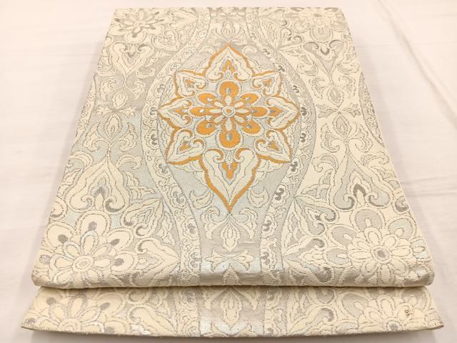 平和屋着物◎六通柄袋帯 唐織 立涌花文 銀糸 正絹 逸品 BAAX1960hv