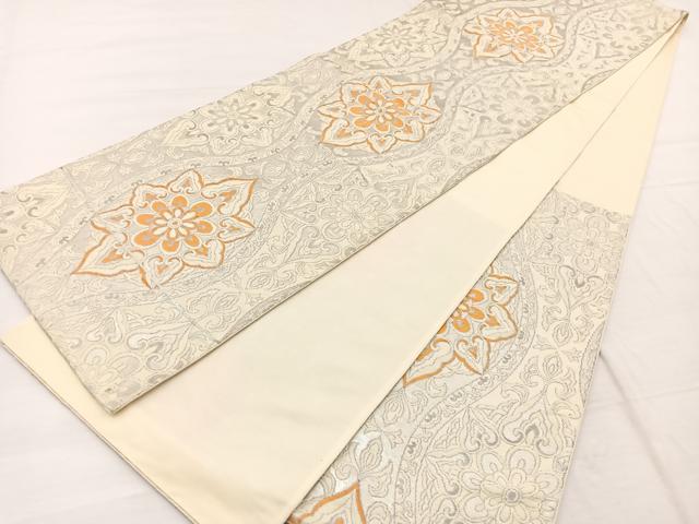 平和屋着物◎六通柄袋帯 唐織 立涌花文 銀糸 正絹 逸品 BAAX1960hv